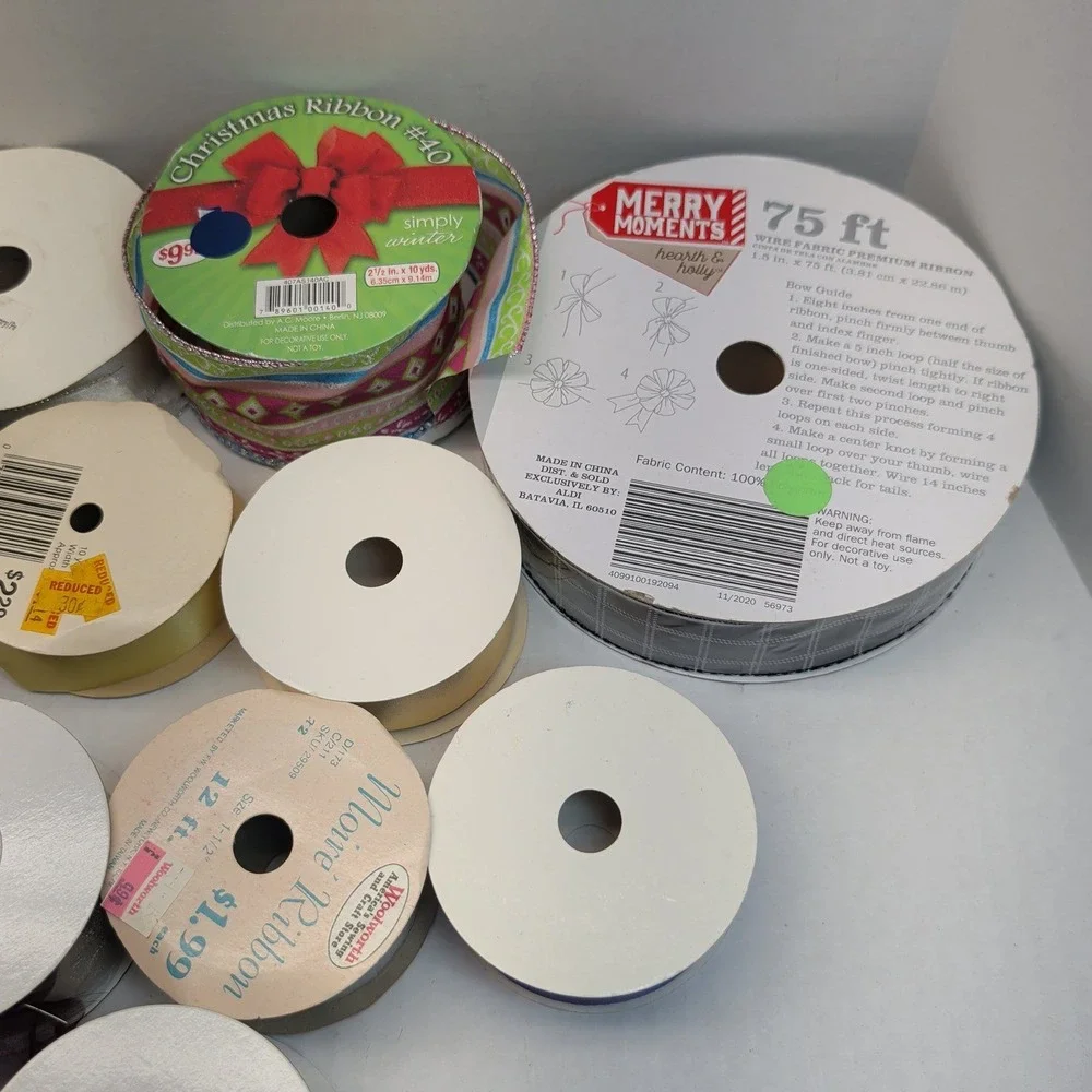 Mixed Lot Decorative Ribbon Spools Christmas Halloween Satin Wired Craft 18pc